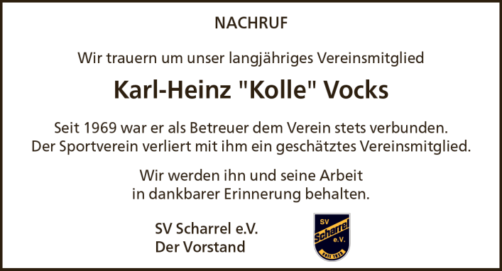 Read more about the article SV Scharrel trauert um Karl-Heinz “Kolle” Vocks